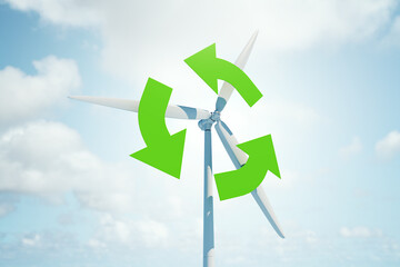 Aufkleber - Windmill with green arrows on a sky background.