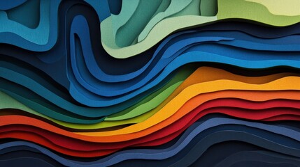 Poster - Vibrant layers of colored paper creating an abstract wave pattern, showcasing depth and texture