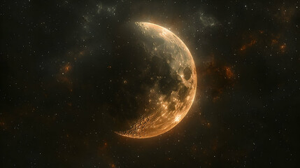 Wall Mural - Celestial Crescent Moon in a Starry Night Sky