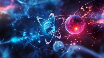 Wall Mural - cosmic atom: a vibrant journey into the quantum realm