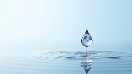 Poster - Minimalist water drop reflection conceptual art piece showcasing the importance of environmental preservation and sustainability