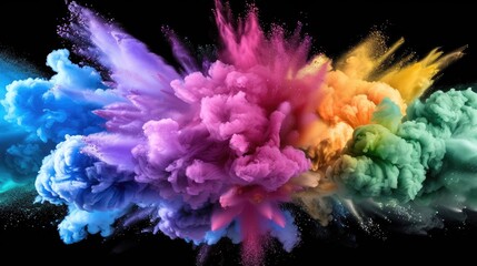 Poster - Vibrant color explosion abstract art studio digital illustration dark background high-angle view creativity unleashed