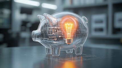 Poster - Illuminating Innovative Ideas A Visually Captivating 3D Concept Featuring a Transparent Piggy Bank with a Luminous Light Bulb Symbolizing the Spark of Financial Growth Opportunities