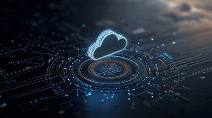 Poster - Mesmerizing 3D rendered digital concept depicting a futuristic portal or gateway filled with luminous clouds flowing waves of energy and intricate technological patterns