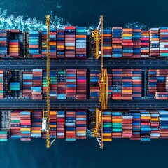 Poster - Panoramic View of Global Shipping Logistics with Harmonious Cargo Container Movement