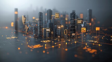 Poster - Breathtaking panoramic view of a captivating futuristic smart city skyline illuminated by dazzling neon lights and glowing skyscrapers at night