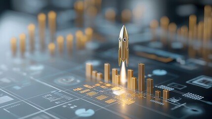 Poster - Cybernetic Financial Growth Visualization with Glowing Futuristic Elements   A dynamic and modern digital showcasing the concept of data driven financial growth and analytics through a minimalist and