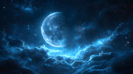 Wall Mural - Crescent Moon and Starry Night Sky