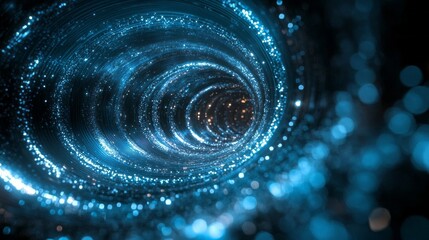 Poster - Journey through a captivating tunnel filled with sparkling lights and swirling cosmic energy. This enchanting visual evokes a sense of mystery and adventure within a surreal universe