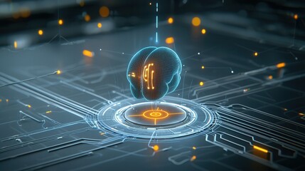 Poster - digital consciousness concept showcasing a cybernet sphere with futuristic circuit patterns and glow