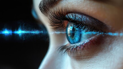 Poster - eye, sound wave visualizing sonic vibrations, auditory perception.