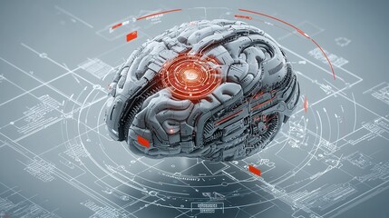Poster - Futuristic and visually striking conceptual image depicting a sophisticated steampunk inspired mechanical brain symbolizing the advancement of intelligence neural networks and cutting edge technology