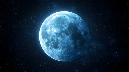 Wall Mural - Detailed Pixel Art Blue Full Moon in Dark Night Sky