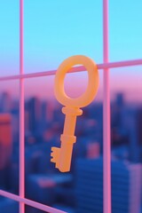 Poster - Key unlocking glowing network grid for career growth, opportunity.