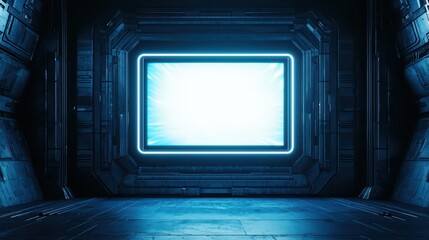 Poster - Futuristic Stadium Interior with Holographic Scoreboard and Neon Light Effects