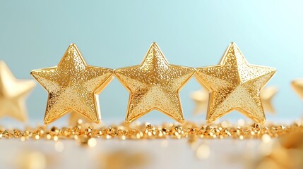 Poster - 3D motion graphic showcasing five stars of perfection, symbolizing raving reviews of excellence, designed for a modern and dynamic visual experience.