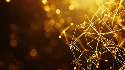 Poster - glowing interconnected lines and nodes representing a network of connections in golden light