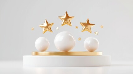 Poster - 3D vector motion graphic showcasing a 5-star rating symbolizing premium experience, designed for promotional use in various digital media, highlighting excellence and quality.