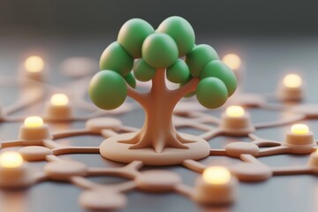Poster - strategic planning tree with green nodes and network lines, symbolizing decision making and connectivity.
