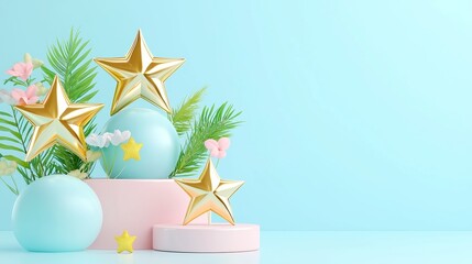 Poster - Dynamic 3D Vector Animation, Celebrating Maximum Satisfaction with a Visual Showcase of Resounding 5-Star Acclaim for Excellence in Design and Creativity.