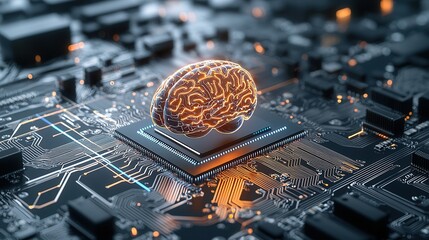 Poster - futuristic ai powered cybernetic brain tree hybrid an imaginative convergence of technology and natu