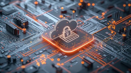 Poster - futuristic cloud security concept featuring a glowing digital lock icon symbolizing the protection a
