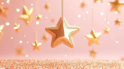 Poster - Satisfaction Guaranteed in 3D Vector Design, Motion Graphic Displaying Glowing 5-Star Recognition of Quality in an Open Space Setting