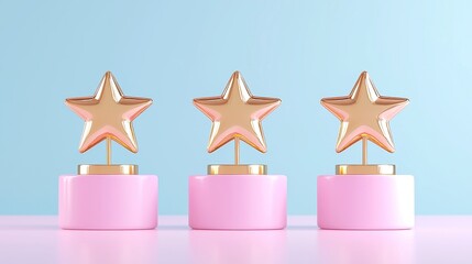 Poster - 3D Vector Motion Graphic of Glowing 5-Star Recognition, Emphasizing Quality and Satisfaction, Set Against a Clean Background for Maximum Impact