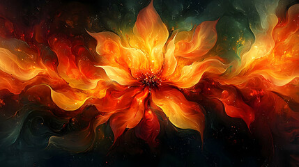 Aufkleber - Fiery Orange Cosmic Flower Abstract Art