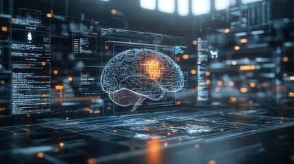 Poster - futuristic cybernetic consciousness showcasing digital intelligence technology and the convergence o