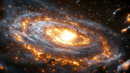 Wall Mural - Fiery Spiral Galaxy Collision: Cosmic Chaos Wallpaper