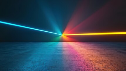 Poster - Multicolored Light Beams Converging into Geometric Shapes with a Dark Background