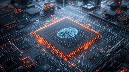 Poster - Futuristic digital depicting the intricate circuitry and interconnections of an intelligence brain  The image showcases the complex and advanced nature of technology