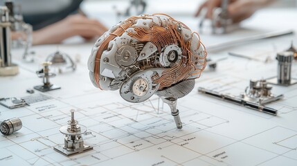 Poster - Intricate Futuristic Mechanical Brain Crafted with Detailed Cogs Gears and Components Representing Advanced Technology Innovation and Cognitive Processing