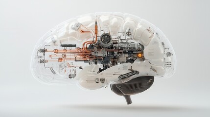Poster - Futuristic Mechanical Brain Crafted with Detailed Circuits Gears Wires and Electronic Components Representing Intelligence and Advanced Technology Concept