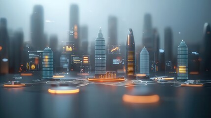 Poster - Futuristic neon cyber city skyline buzzing with illumination and vibrant digital architecture  Towering skyscrapers glowing structures and a captivating cityscape create a cyberpunk inspired scene