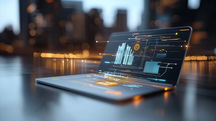 Poster - futuristic smart city skyline illuminated at night blending cutting edge digital technology data ana