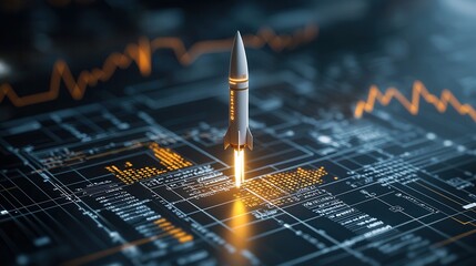 Poster - Conceptual of a rocket launch representing the high energy innovative and technologically advanced nature of a successful startup company or technology enterprise