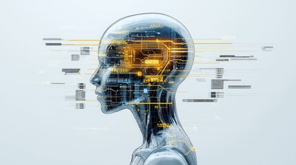 Poster - Highly detailed digital depicting an advanced futuristic interface and cognitive information processing system  The image showcases a complex data driven digital representation of the mind