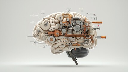Poster - Highly Detailed Steampunk Mechanical Brain with Intricate Gears Cogs and Complex Components Symbolizing Technology Innovation and Intelligence