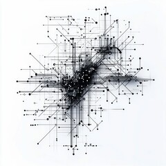 Poster - Detailed black and white abstract design showcasing intricate network connections and technology concepts.