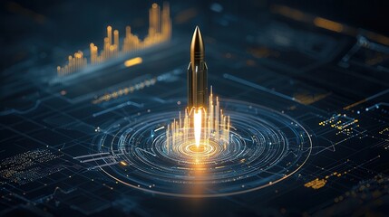 Poster - High Tech Financial Growth Concept with Futuristic Rocket Launch Visualization showcasing digital innovation startup investment and global data driven progress