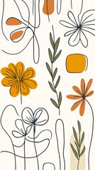 Poster - Modern and stylish floral pattern with simple line art and abstract shapes, ideal for various design projects