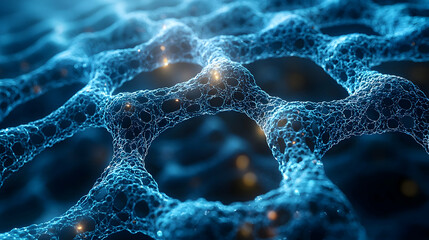 Aufkleber - Microscopic Cell Structure Background with Glowing Blue Network