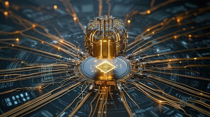 Fototapete - Futuristic transhumanist concept showcasing a mesmerizing display of glowing high tech circuits energy patterns and digital elements