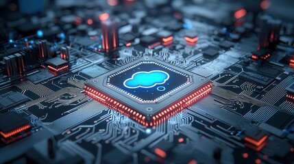 Poster - futuristic and visualization of advanced cloud intelligence and cutting edge digital technology conc