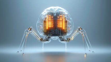 Poster - Hyper detailed and visually stunning intelligence concept featuring a glowing transparent metallic sphere structure with an internal illuminated energy source