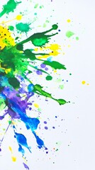 Poster - Vibrant paint splatters creating an abstract design on a white canvas, perfect for artistic backgrounds