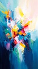 Poster - Abstract oil painting exploding with color, featuring thick impasto brushstrokes and a vibrant palette