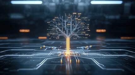 Poster - radiant illuminated circuit tree with a golden glow depicting innovative technology and digitalizati
